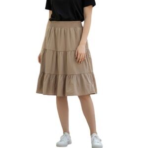 Wild Skye Tiered Midi Skirt Tan Elastic Waistband Cotton Lined Size L